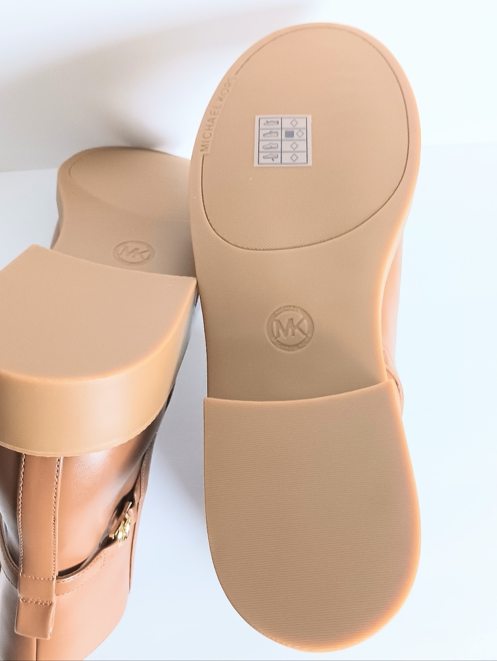 Michael Kors Women Cognac Leather Ankle Boots with Gold MK Accent - Picture 6 of 7